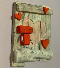 Quadro Legno RObot con cuoricini idea regalo amore anniversario casa mamma