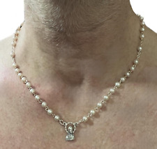 Collana rosario perle da uomo donna con ciondolo Madonnina lunga 45 cm di