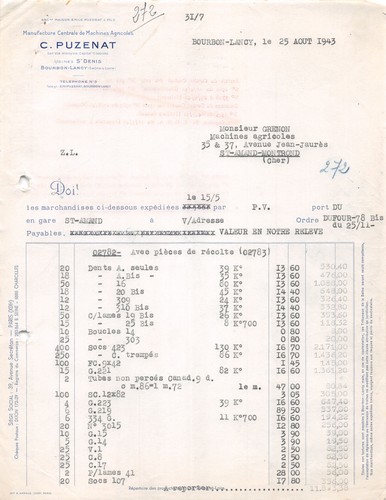 1943 facture puzenat - c.puzenat, a
