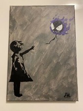 Banksy x Pokemon bambina fatto a mano con palloncino - ragazza con ospite