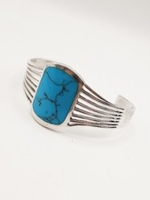 Bracciale Vintage Antico Navajo Nativi Americani Argento 925 E Turchese Rigido 