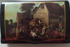 Scatola vintage laccata con scena rustica