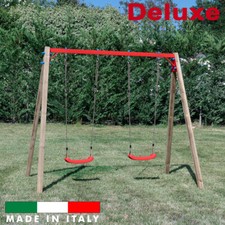 Altalena in legno 2 sedili liberi Deluxe Giochi bambini esterno 