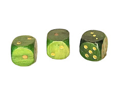 lotto 3 dadi per giochi da tavola verdi in legno con puntini dorati anni 70