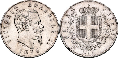 Moneta italia lire - 5, 1876