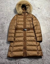 Moncler Cappotto Piumino Lungo Marrone con Cappuccio in Pelliccia Taglia 1