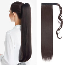 Coda Capelli Extension 60 Cm, Coda Finta Capelli Liscio Marrone Scuro (#4A) Coda
