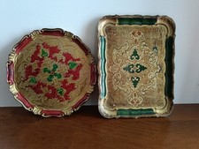 Numero 2 Vassoi In Legno Fiorentino Vintage Artigianato Fiorentino...