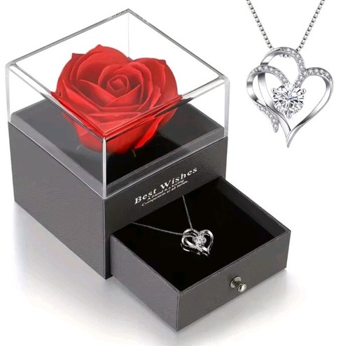 Collana con rosa scatola - e,
