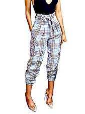 Pantaloni donna scozzese fantasia stampa casual eleganti moda vita alta K.23821