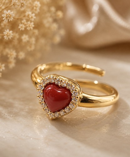 Anello corallo rosso cuore - anello,