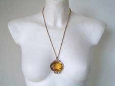 Antico Pendente Vetro Gablonz Catena Colore Oro Rosso Placcato in 41 G/55,5 CM