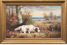 Dipinto ad olio cani da caccia