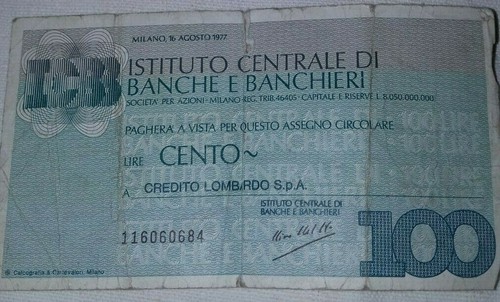 Mini assegno 100 lire - mini,