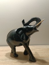 Scultura Elefante in legno ebano vintage intarsiato a mano