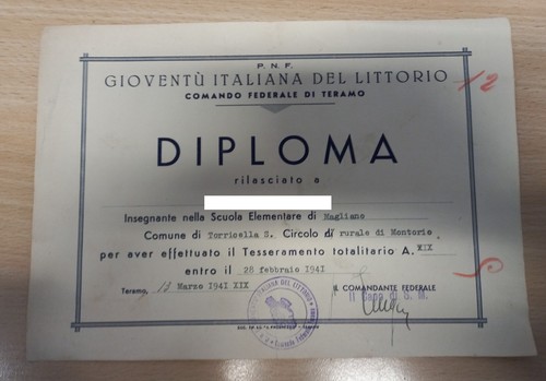 Diploma gioventu italiana - diploma, del