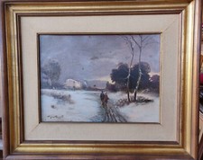 Dipinto olio su tavola paesaggio innevato firmato Gino Romiti in cornice