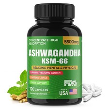 Ashwagandha KSM-66 Capsule 5500 mg Migliora Cortisolo Stress Supporto Sonno 120