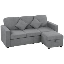 HOMCOM Divano 3 Posti con Pouf Contenitore Velluto a Coste 196x139x85 cm Grigio