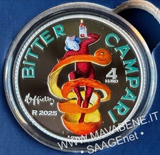 ITALIA 2025 BITTER CAMPARI MONETA COLORATA 4 EURO ARGENTO PROOF tiratura 5000