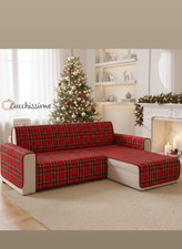 Copridivano Trapuntato Penisola Destra Sinistra Scozzese Tartan Rosso Natale