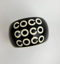 Anello CHANEL logo cocco marchio plastica nera vintage JP14 US6,75 EU54 01P timbrato