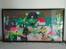 "Arpillera" (patchwork) - Arazzo artigianale vintage anni '70 in cornice 