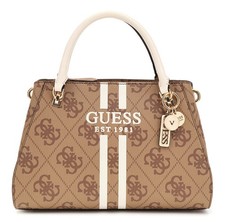 Borsa a mano Guess Noelle II Luxury Satchel Bag logo latte marrone chiaro nuova