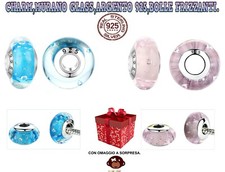 Charm,bead,Argento S925,vetro,murano,ocean,bubble,Bolle Frizzanti,Fizzle glass.