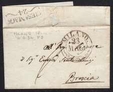 PREFILATELICA LOMBARDO VENETO 1842 da Milano a Brescia
