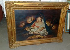 Natività  stampa d'epoca in bella cornice in legno intagliato