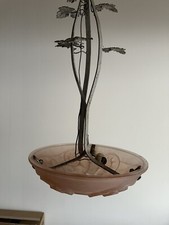 Art Deco Antico Lampadario Appeso Plafoniera Con Globe A Rilievo