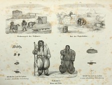 Eschimesi, acquaforte romantica moda 1800-1849 stampa grafica sconosciuta (XIX secolo)