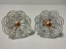 Coppia  Pomoli Pomelli In Vetro Sfaccettato E Metallo Rame Anni '50 Vintage