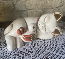 Thun Gatto Bianco RESI con Uccellino. Articolo Da Collezione 23 Cm