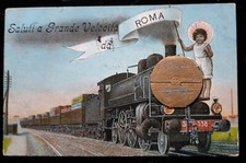 Roma cartolina valigetta treno - cartolina,