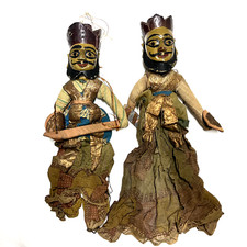 Coppia di Marionette in Legno Wayang Golek Java - Artigianato Indonesiano