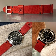 20 mm Red Ferrari Leather watch Strap for vintage chrono watches speedmaster gmt
