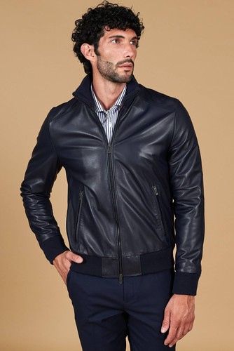 Bomber pelle blu uomo - pelle,