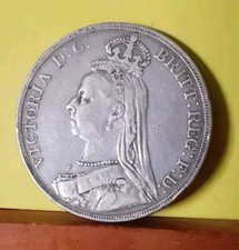 1 CROWN = CORONA  1890 REGINA VITTORIA  GRAN BRETAGNA REGNO UNITO SILVER