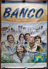 POSTER MANIFESTO BANCO MUTUO SOCCORSO SORRISI E CANZONI TV ANNI 80 ILLUSTRAZIONE