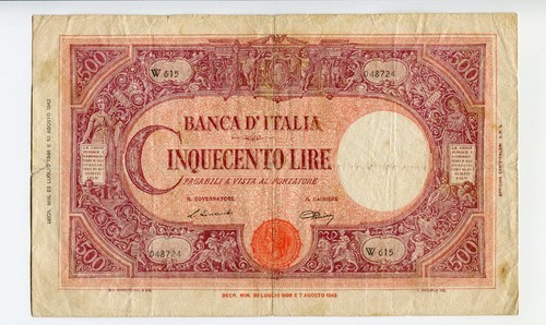 Banconota 500 lire - lire, barbetti