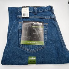 Jeans Carhartt uomo B167 DST vestibilità ampia 33x30 blu denim pantaloni da lavoro nuovi