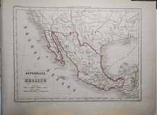 Antica mappa America Messico Puebla Guadalajara Chihuaua Valladolid Burango 1864