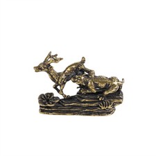 Antico Rame Puro Tigre Cattura Cervo Ornamenti Vecchi Oggetti Collezione 6,2cm