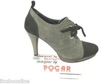 SCARPA DONNA FRANCESINA MARCA POCAR CAMOSCIO GRIGIO E NERO TACCO CM 9 ITALY