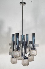 LAMPADARIO DESIGN Gaetano Sciolari VETRO FERRO LAMPADA SOFFITTO ANNI 70 VINTAGE