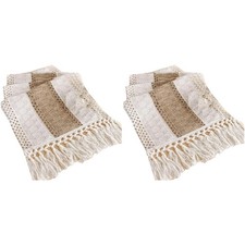 2X Tovaglia, Giunzione Cotone e Lino con Nappe Annodate, Tavolo4646