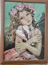 Quadro ballerina fatto a mano ricamo mezzo punto Canovaccio 55x43 con cornice