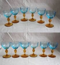 RARO SERVIZIO DA 12 BICCHIERI DA LIQUORE CALICE CRISTALLO BLU E AMBRA  H. 11cm